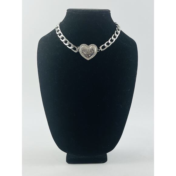 Dolls Kill Delia's Necklace Silver Tone Heavy Cuban Link 90's Y2K Retro Choker R - Picture 3 of 12